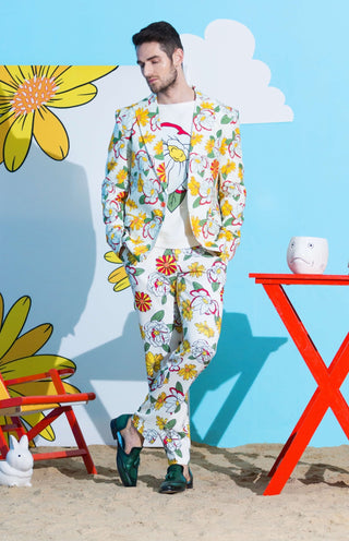 Nautanky-Hisbiscus Printed Sando With Blazer And Pants-INDIASPOPUP.COM