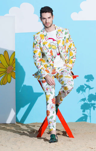 Nautanky-Hisbiscus Printed Sando With Blazer And Pants-INDIASPOPUP.COM