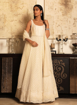 Niharika Kamani-Ivory Anarkali With Dupatta-INDIASPOPUP.COM