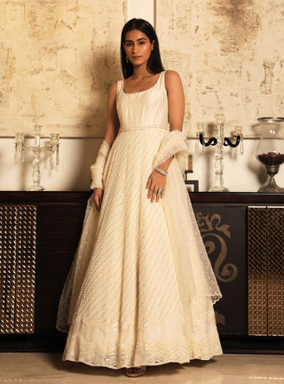 Niharika Kamani-Ivory Anarkali With Dupatta-INDIASPOPUP.COM