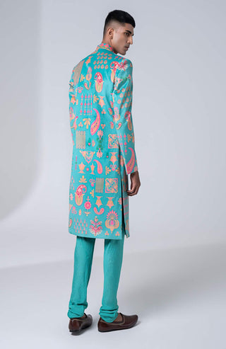 Siddhartha Bansal-Sea Green Sherwani With Churidaar-INDIASPOPUP.COM