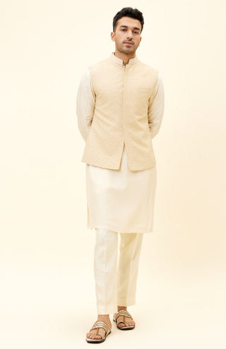 Sva By Sonam And Paras Modi-Beige Butti Embroidered Bundi-INDIASPOPUP.COM