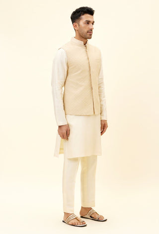 Sva By Sonam And Paras Modi-Beige Butti Embroidered Bundi-INDIASPOPUP.COM