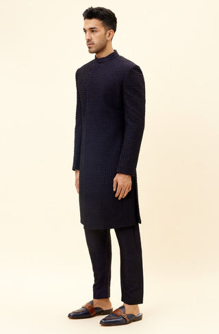 Sva By Sonam And Paras Modi-Midnight Blue French Knots Sherwani With Pants-INDIASPOPUP.COM