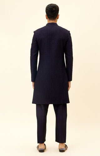 Sva By Sonam And Paras Modi-Midnight Blue French Knots Sherwani With Pants-INDIASPOPUP.COM
