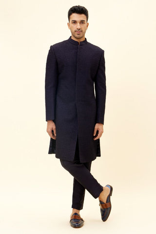 Sva By Sonam And Paras Modi-Midnight Blue French Knots Sherwani With Pants-INDIASPOPUP.COM