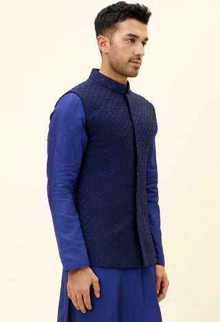 Sva By Sonam And Paras Modi-Blue Embroidered Bundi-INDIASPOPUP.COM