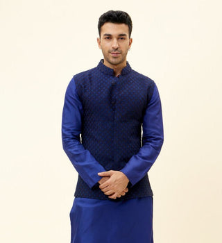 Sva By Sonam And Paras Modi-Blue Embroidered Bundi-INDIASPOPUP.COM