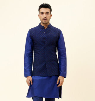 Sva By Sonam And Paras Modi-Blue Embroidered Bundi-INDIASPOPUP.COM