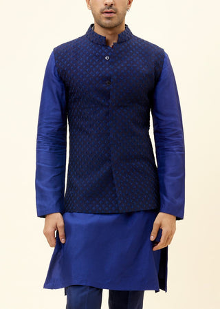 Sva By Sonam And Paras Modi-Blue Embroidered Bundi-INDIASPOPUP.COM