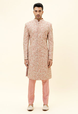 Sva By Sonam And Paras Modi Men-Old Rose Embroidered Sherwani With Pants-INDIASPOPUP.COM