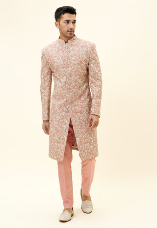 Sva By Sonam And Paras Modi Men-Old Rose Embroidered Sherwani With Pants-INDIASPOPUP.COM