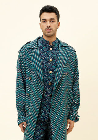 Sva By Sonam And Paras Modi Men-Blue Butti Print Jacket With Embellishments-INDIASPOPUP.COM