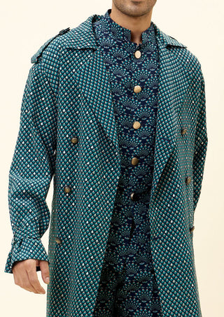 Sva By Sonam And Paras Modi Men-Blue Butti Print Jacket With Embellishments-INDIASPOPUP.COM
