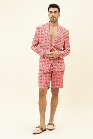 Sva By Sonam And Paras Modi Men-Red And Orange Print Blazer And Shorts-INDIASPOPUP.COM