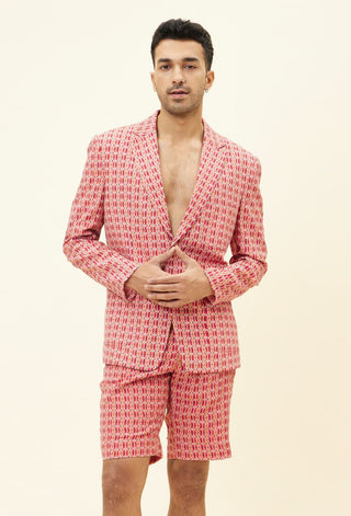 Sva By Sonam And Paras Modi Men-Red And Orange Print Blazer And Shorts-INDIASPOPUP.COM