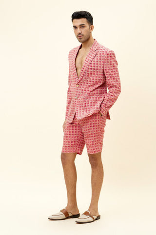 Sva By Sonam And Paras Modi Men-Red And Orange Print Blazer And Shorts-INDIASPOPUP.COM