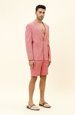 Sva By Sonam And Paras Modi Men-Red And Orange Print Blazer And Shorts-INDIASPOPUP.COM