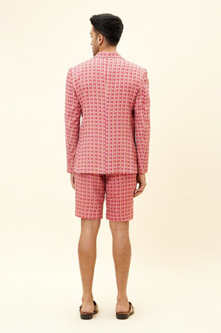 Sva By Sonam And Paras Modi Men-Red And Orange Print Blazer And Shorts-INDIASPOPUP.COM