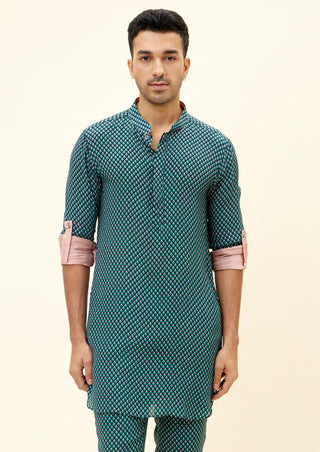 Sva By Sonam And Paras Modi Men-Blue Butti Print Kurta With Pant-INDIASPOPUP.COM