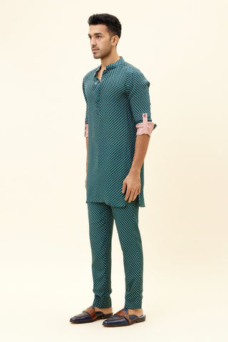 Sva By Sonam And Paras Modi Men-Blue Butti Print Kurta With Pant-INDIASPOPUP.COM