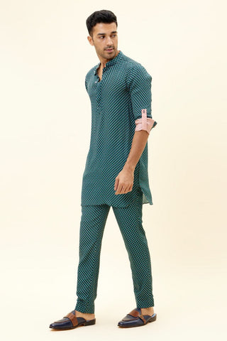 Sva By Sonam And Paras Modi Men-Blue Butti Print Kurta With Pant-INDIASPOPUP.COM