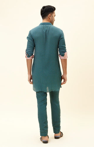 Sva By Sonam And Paras Modi Men-Blue Butti Print Kurta With Pant-INDIASPOPUP.COM