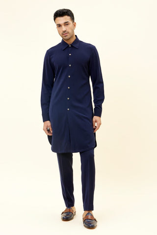 Sva By Sonam And Paras Modi Men-Blue Volvo Kurta With Pant-INDIASPOPUP.COM