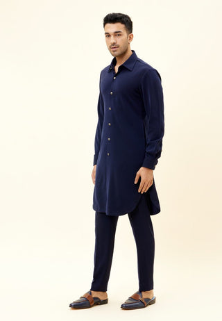 Sva By Sonam And Paras Modi Men-Blue Volvo Kurta With Pant-INDIASPOPUP.COM