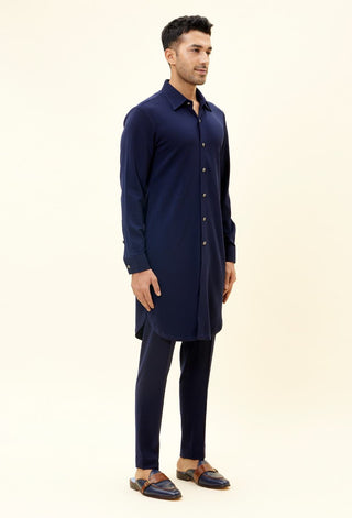 Sva By Sonam And Paras Modi Men-Blue Volvo Kurta With Pant-INDIASPOPUP.COM
