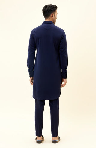 Sva By Sonam And Paras Modi Men-Blue Volvo Kurta With Pant-INDIASPOPUP.COM