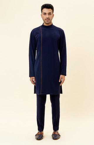 Sva By Sonam And Paras Modi Men-Blue Volvo Overlap Kurta With Pant-INDIASPOPUP.COM