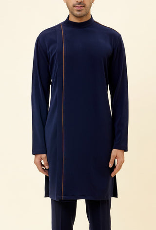Sva By Sonam And Paras Modi Men-Blue Volvo Overlap Kurta With Pant-INDIASPOPUP.COM