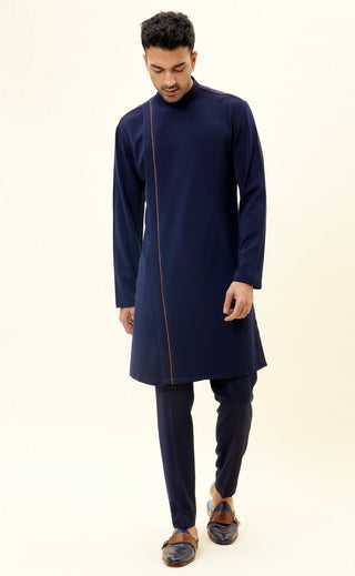 Sva By Sonam And Paras Modi Men-Blue Volvo Overlap Kurta With Pant-INDIASPOPUP.COM