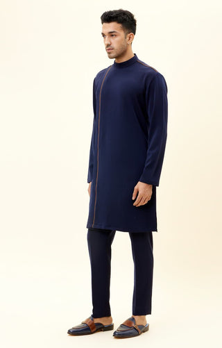 Sva By Sonam And Paras Modi Men-Blue Volvo Overlap Kurta With Pant-INDIASPOPUP.COM
