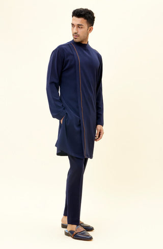 Sva By Sonam And Paras Modi Men-Blue Volvo Overlap Kurta With Pant-INDIASPOPUP.COM