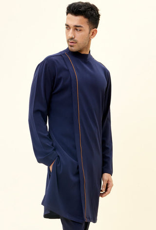 Sva By Sonam And Paras Modi Men-Blue Volvo Overlap Kurta With Pant-INDIASPOPUP.COM