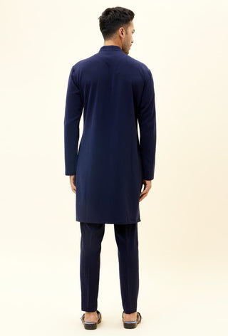Sva By Sonam And Paras Modi Men-Blue Volvo Overlap Kurta With Pant-INDIASPOPUP.COM