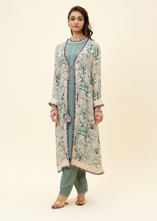 Sva By Sonam And Paras Modi-Beige Printed Tunic With Pant And Jacket-INDIASPOPUP.COM