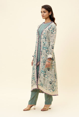 Sva By Sonam And Paras Modi-Beige Printed Tunic With Pant And Jacket-INDIASPOPUP.COM