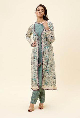 Sva By Sonam And Paras Modi-Beige Printed Tunic With Pant And Jacket-INDIASPOPUP.COM