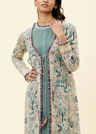 Sva By Sonam And Paras Modi-Beige Printed Tunic With Pant And Jacket-INDIASPOPUP.COM