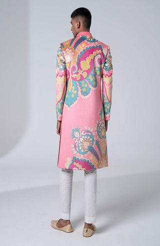 Siddhartha Bansal-Pink Royal Paisley Sherwani With Churidaar-INDIASPOPUP.COM