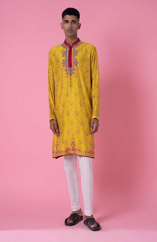 Siddhartha Bansal-Yellow Ochre Embroidered Kurta Set-INDIASPOPUP.COM
