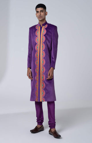 Siddhartha Bansal-Purple Sherwani With Churidaar-INDIASPOPUP.COM