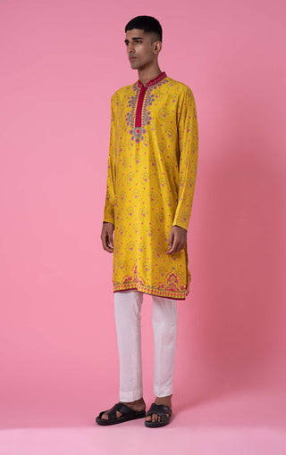 Siddhartha Bansal-Yellow Ochre Embroidered Kurta Set-INDIASPOPUP.COM