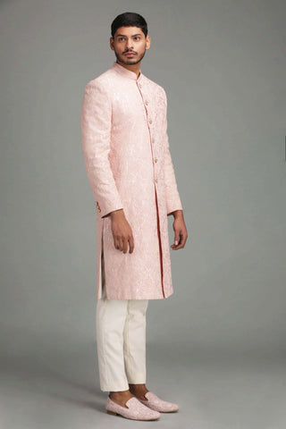 Chatenya Mittal-Light Pink Embroidered Sherwani With Pant-INDIASPOPUP.COM