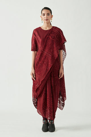 Payal Pratap-Wine Racheal Drape Saree-INDIASPOPUP.COM