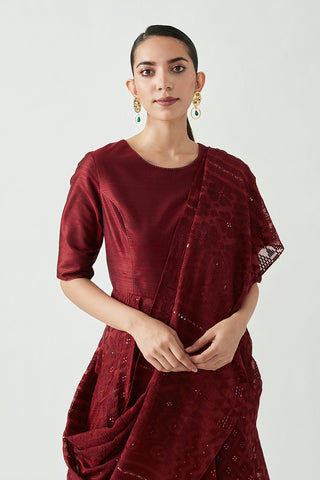 Payal Pratap-Wine Racheal Drape Saree-INDIASPOPUP.COM
