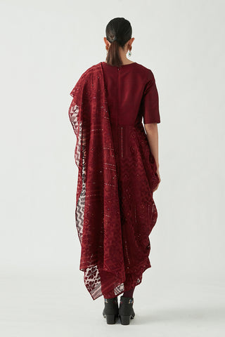 Payal Pratap-Wine Racheal Drape Saree-INDIASPOPUP.COM